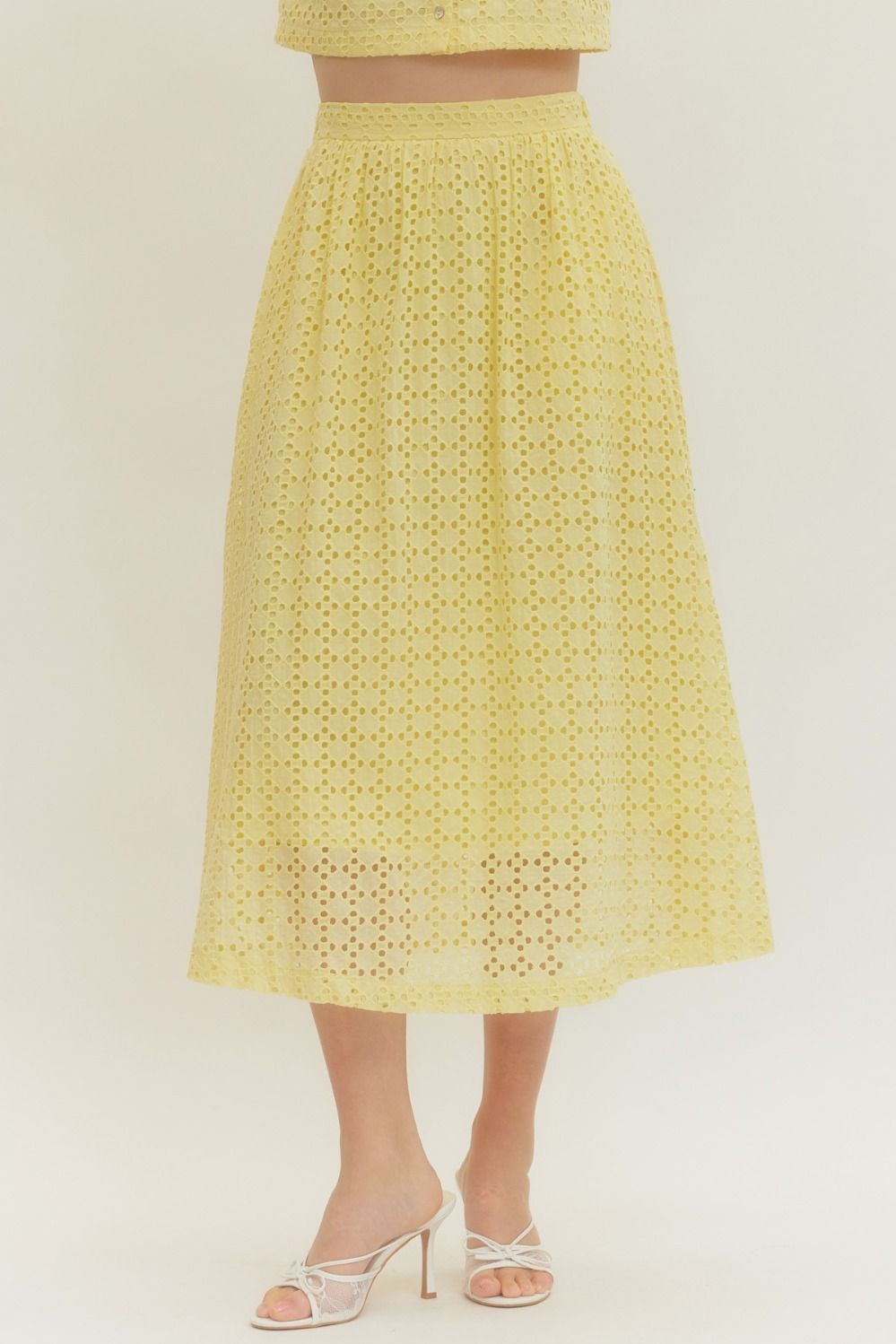 ENTRO Eyelet Midi Skirt In Lemon
