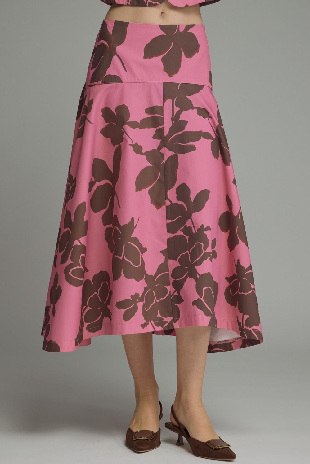 ENTRO Floral Midi Skirt In Pink Brown *COMING SOON*