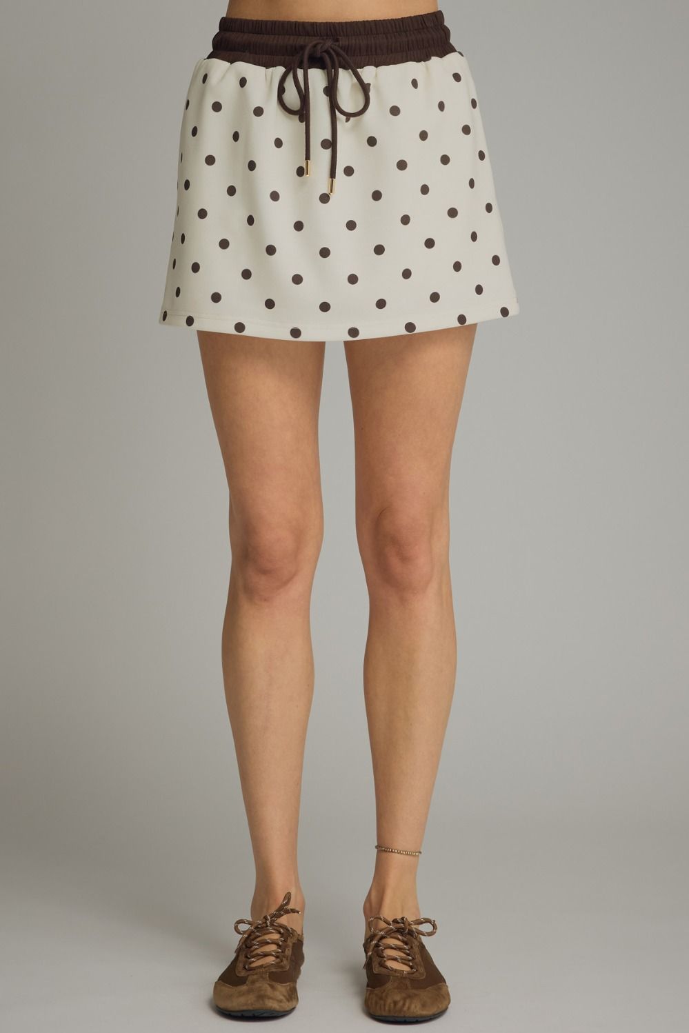 ENTRO Polka Dot Elastic Waist Mini Skirt In Cream *COMING SOON*