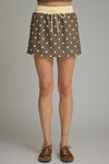 ENTRO Polka Dot Elastic Waist Mini Skirt In Mocha Gold