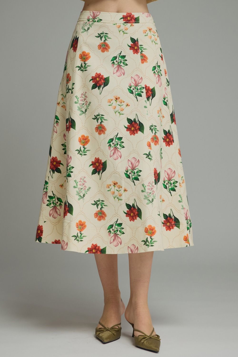 ENTRO Floral Print Midi Skirt In Ecru *COMING SOON*