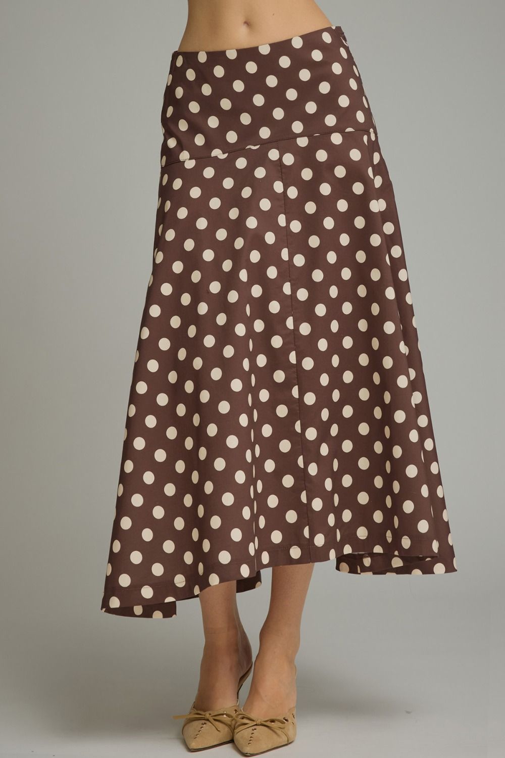 ENTRO Polka Dot Midi Skirt In Brown