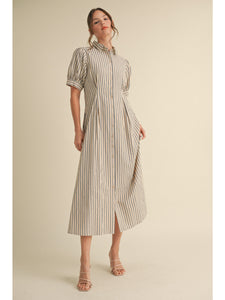 JODIFL Striped Midi Collared Dress In Natural