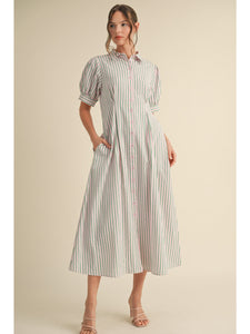 JODIFL Striped Midi Collared Dress In Pink