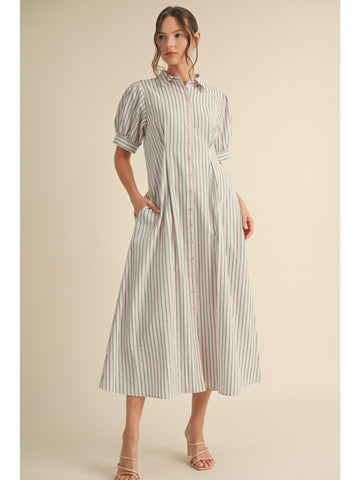JODIFL Striped Midi Collared Dress In Pink