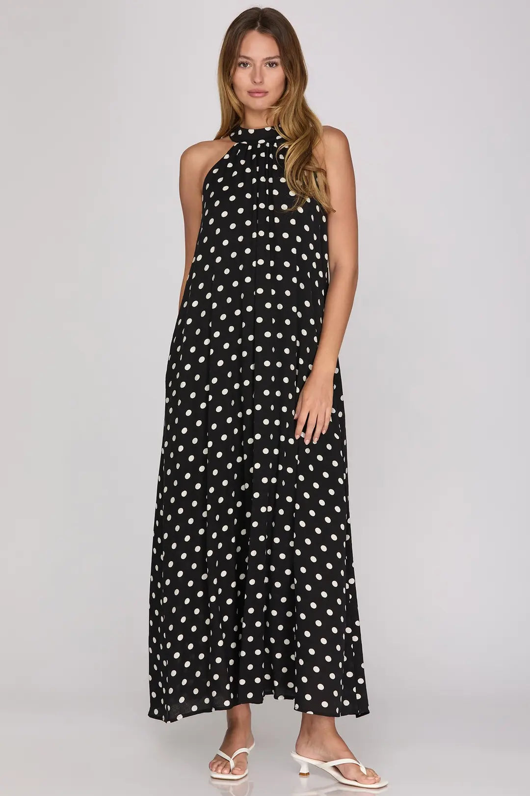 She + Sky Polka Dot Halter Maxi Dress In Black *COMING SOON*