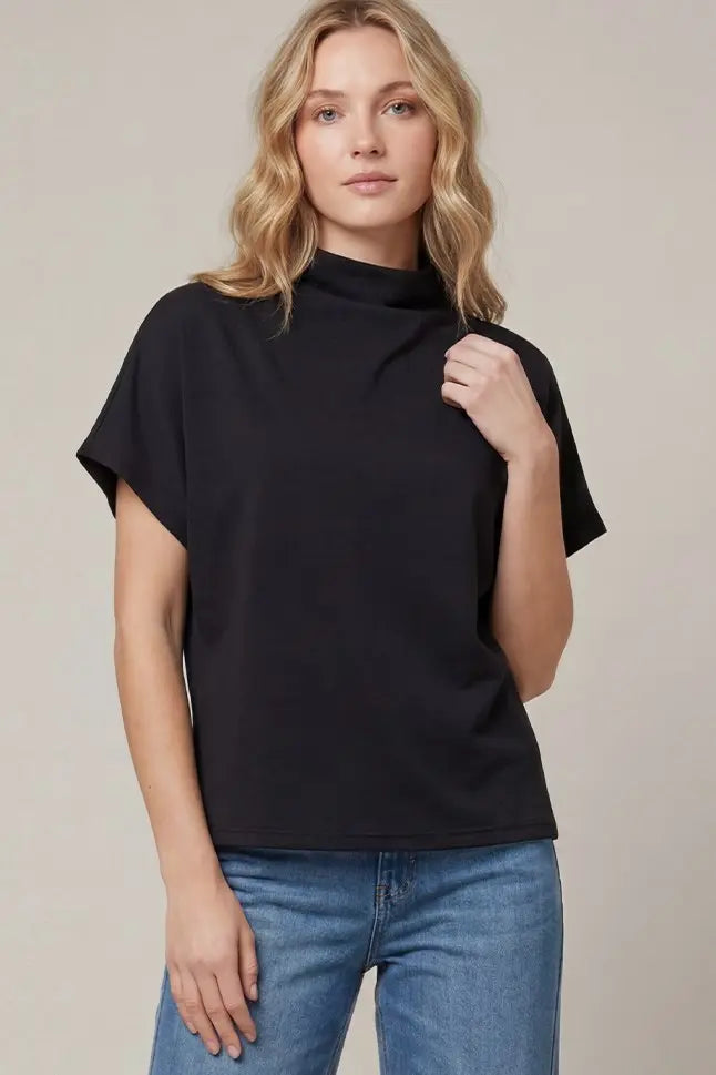 She + Sky Mock Neck Drop Shoulder Top In Black *COMING SOON*