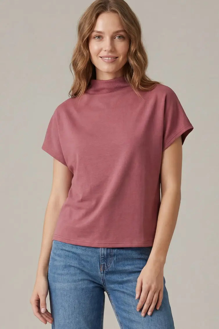 She + Sky Mock Neck Drop Shoulder Top In Mauve Pink *COMING SOON*
