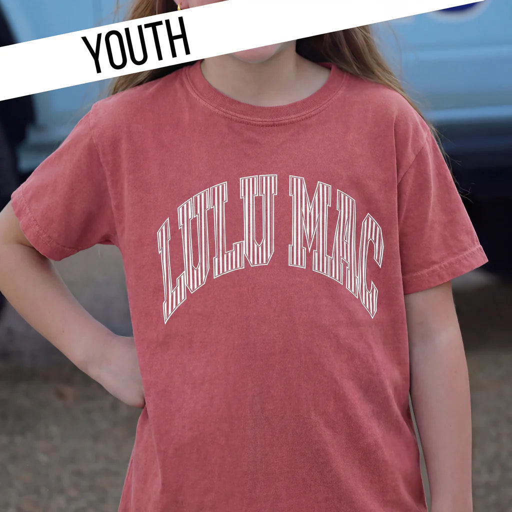 Youth Stripe Crimson Youth Comfort Colors Tee