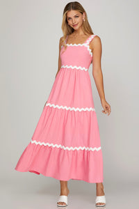 She + Sky Ric Rac Trim Tiered Midi Dress In Pink *COMING SOON*