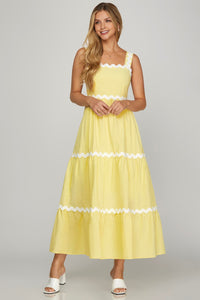 She + Sky Ric Rac Trim Tiered Midi Dress In Yellow *COMING SOON*