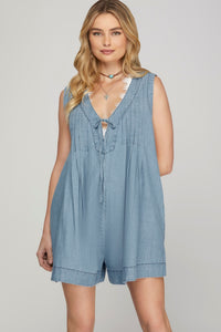 She + Sky Denim Pleated Romper *COMING SOON*