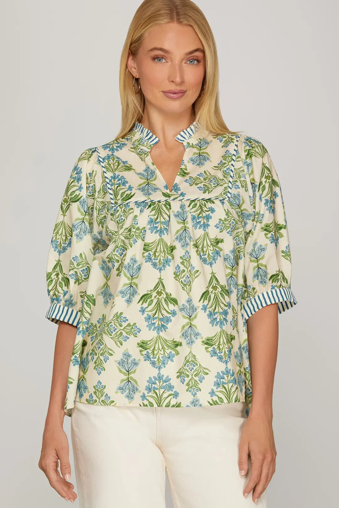 She + Sky Short Sleeve Printed Top In Blue *COMING SOON*