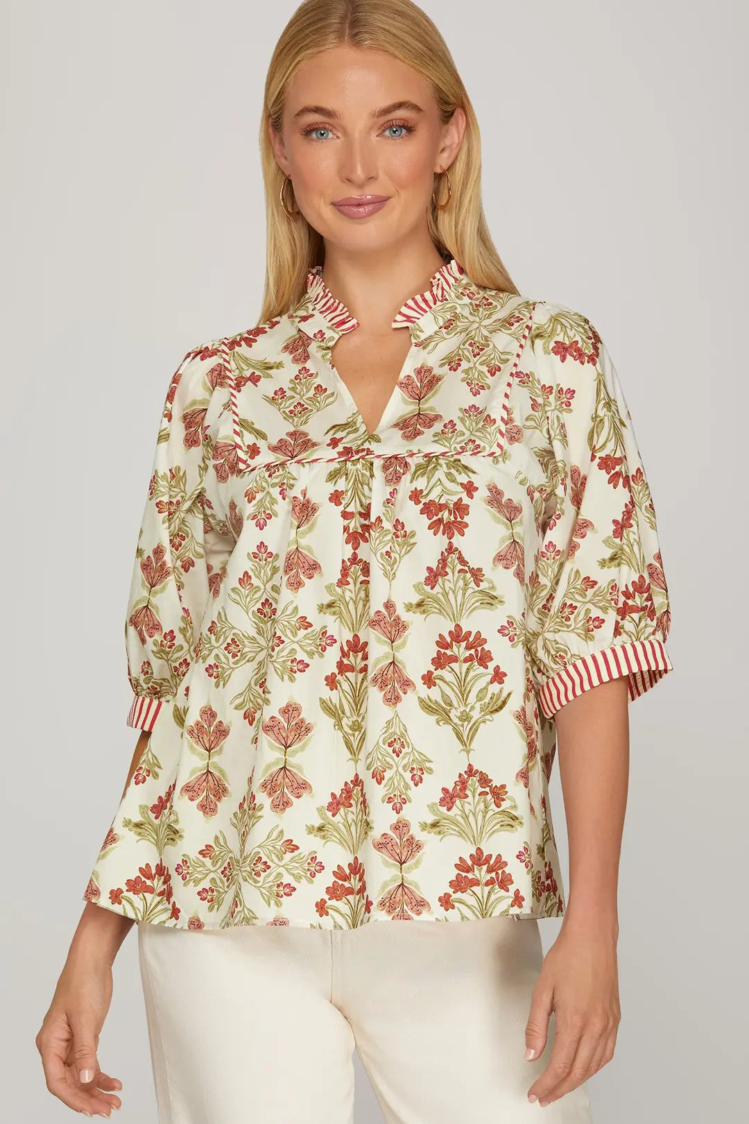 She + Sky Short Sleeve Printed Top In Red *COMING SOON*
