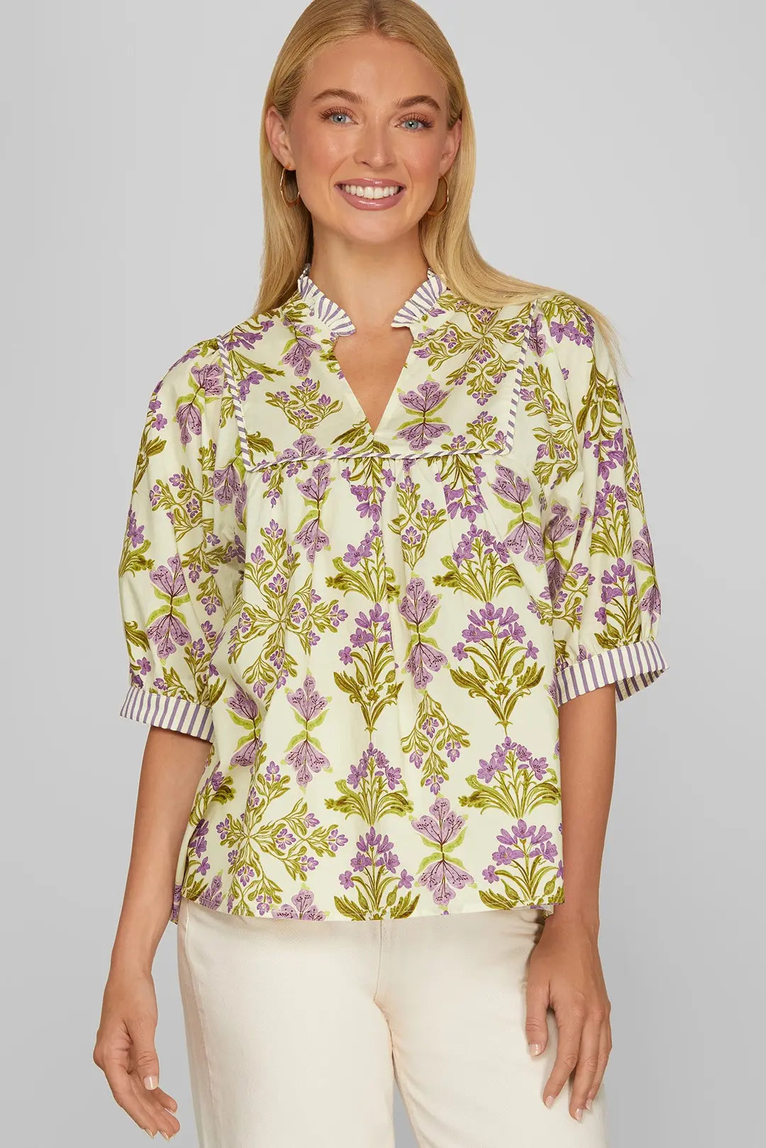 She + Sky Short Sleeve Printed Top In Violet *COMING SOON*