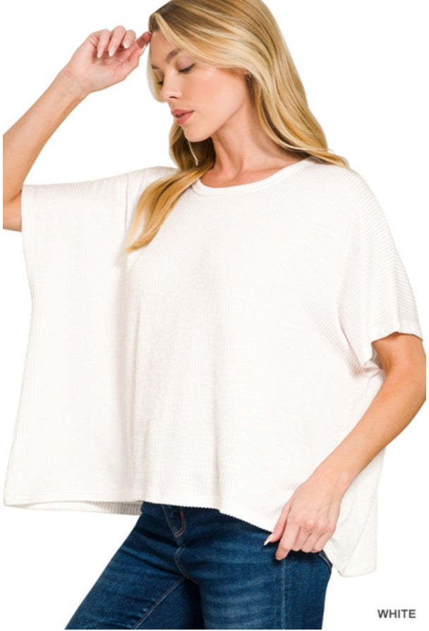 Zenana Ribbed Striped Oversized Short Sleeve Top