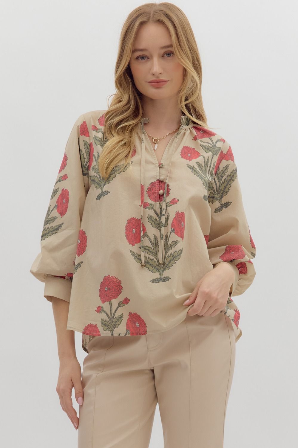 ENTRO 3/4 Sleeve Floral Top In Ecru *COMING SOON*