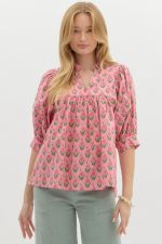 ENTRO Floral Print Pullover Top With 3/4 Sleeve *COMING SOON*