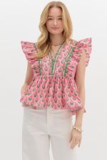 ENTRO Floral Print Flutter Sleeve Top  *COMING SOON*