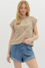 Entro Leopard Print Pullover Top In Taupe
