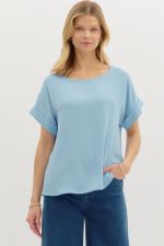 Entro Classic Round Neck Pullover Top In Blue