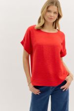 Entro Classic Round Neck Pullover Top In Red