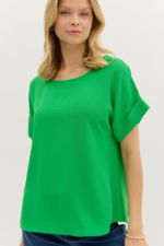 Entro Classic Round Neck Pullover Top In Green