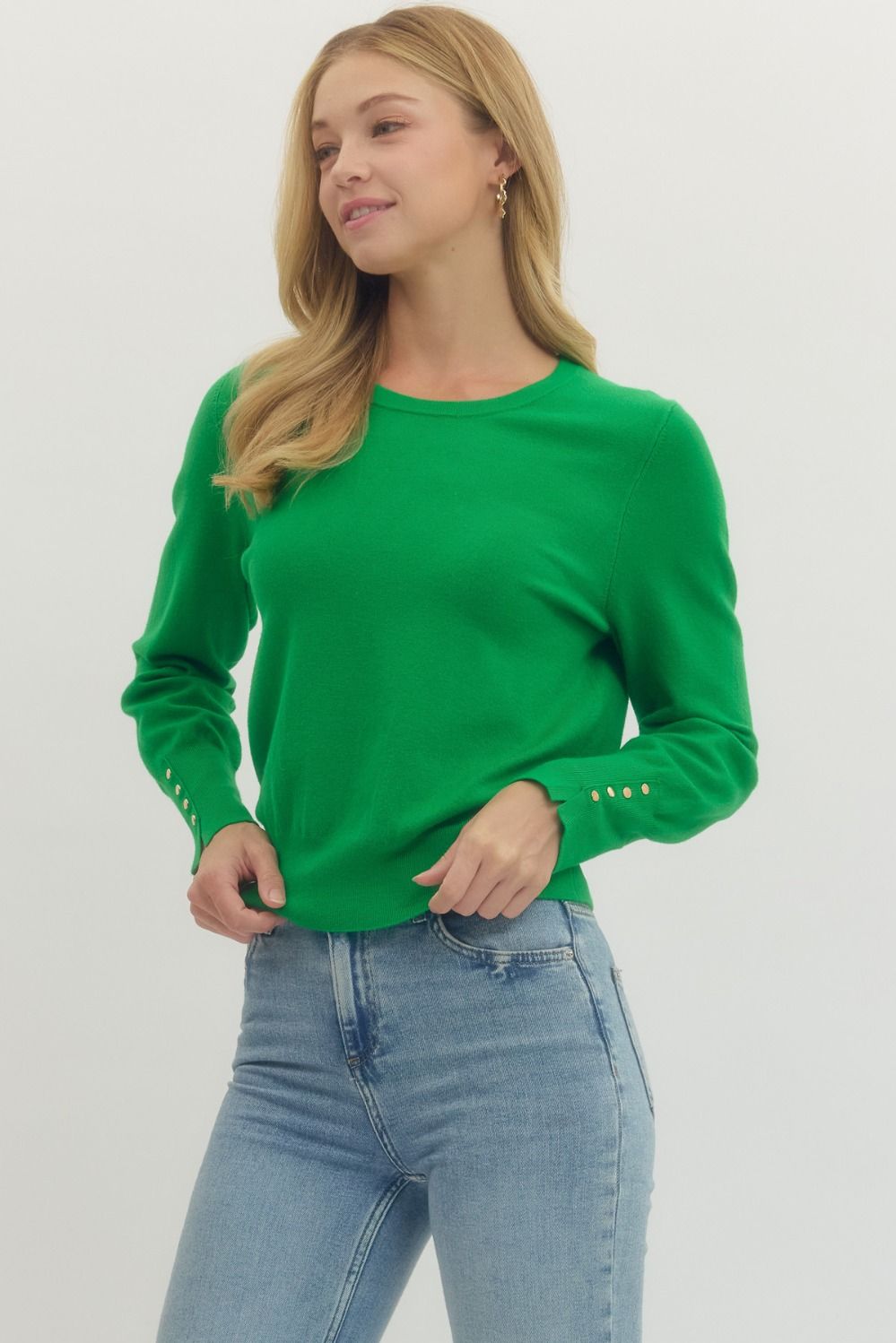 Entro Long Sleeve Button Detail Top In Green