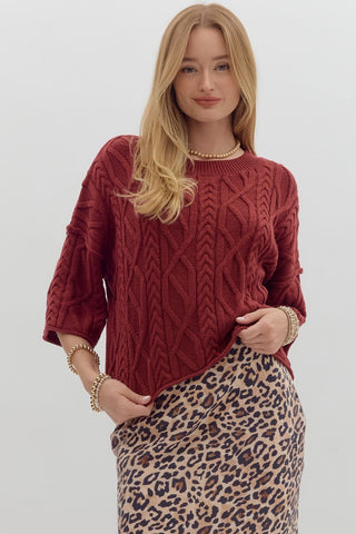 Entro 3/4 Sleeve Pullover Sweater In Burgundy