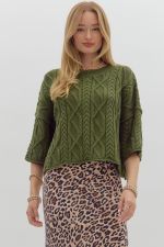Entro 3/4 Sleeve Pullover Sweater In Olive