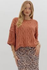 Entro 3/4 Sleeve Pullover Sweater In Rust