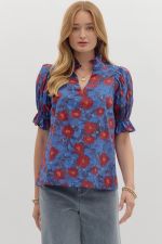 ENTRO Floral Puff Sleeve Pullover Top In Midnight PLUS