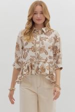 ENTRO Cuff Band 3/4 Sleeve Top In Brown *COMING SOON*