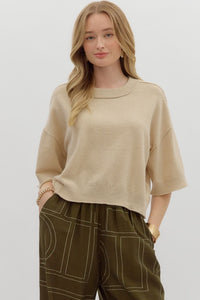ENTRO Solid Knit 3/4 Sleeve Pullover In Oatmeal *COMING SOON*