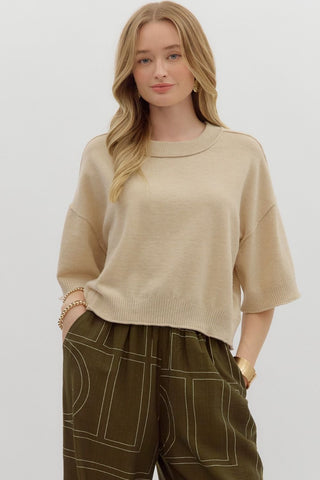 ENTRO Solid Knit 3/4 Sleeve Pullover In Oatmeal *COMING SOON*