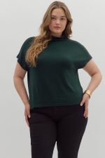 Entro Solid Knit Mock Neck Top PLUS Sizes In Hunter Green