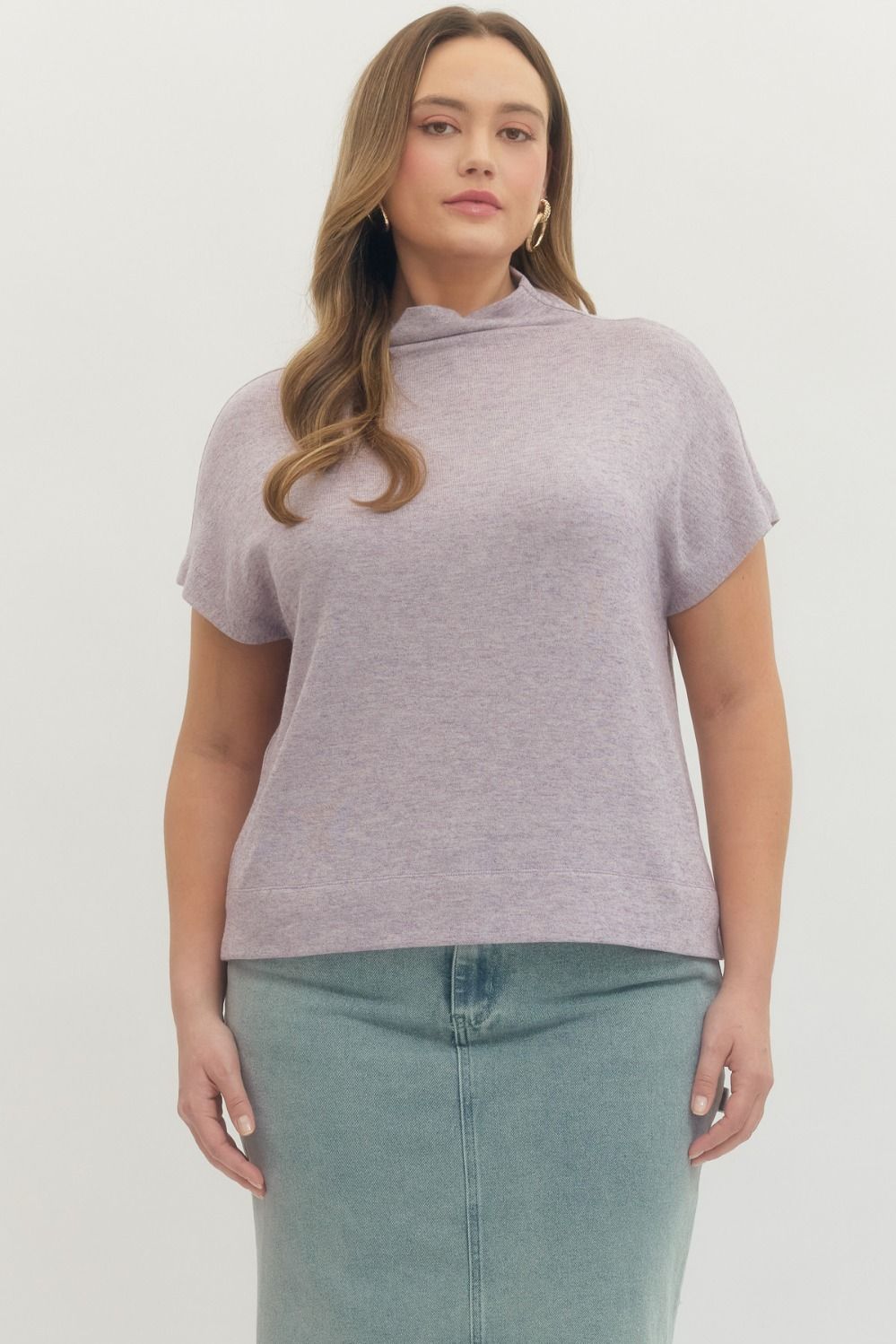 Entro Solid Knit Mock Neck Pullover Top In Lavender PLUS Size *FINAL SALE*