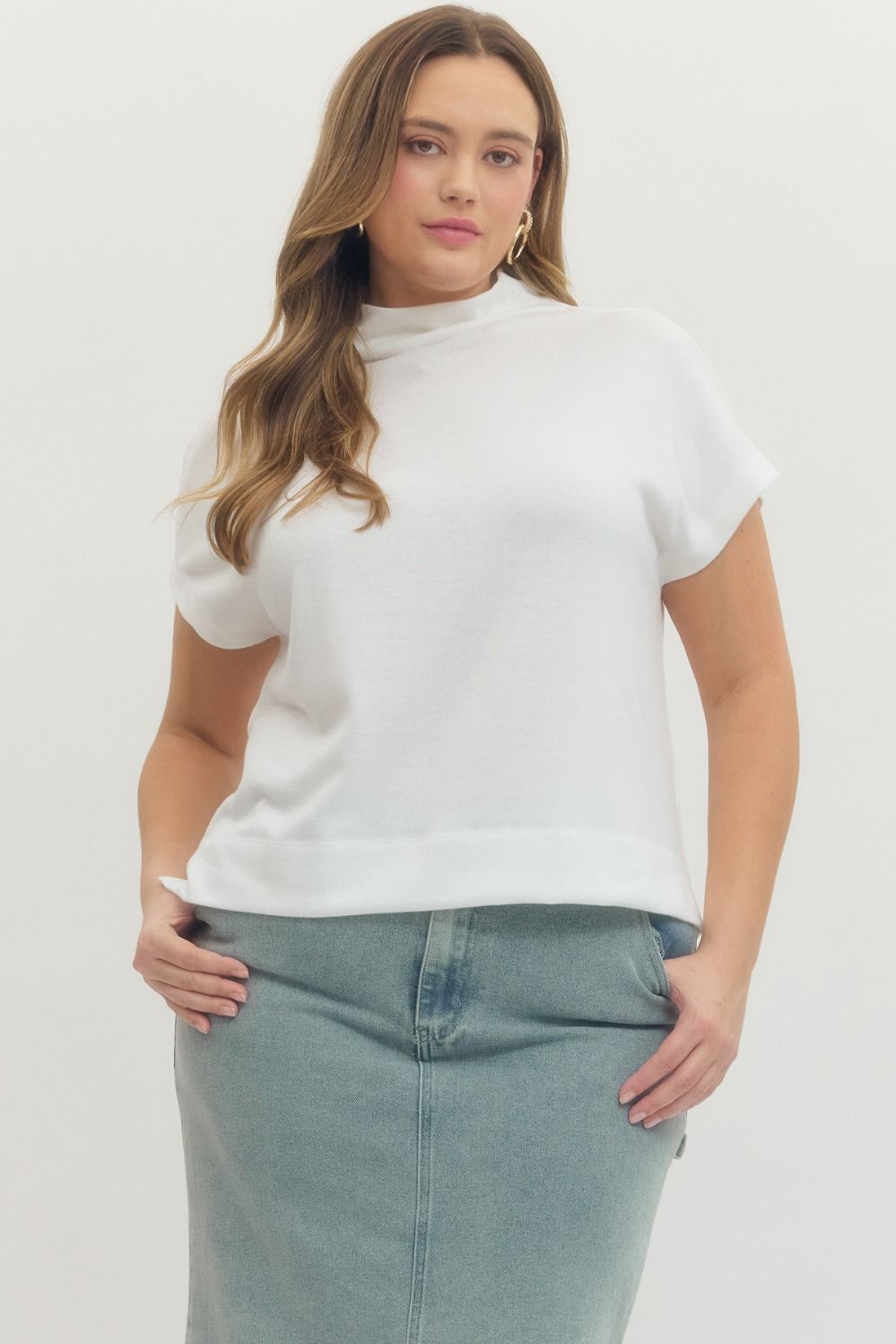 Entro Solid Knit Mock Neck Pullover Top In Off White PLUS Size *FINAL SALE*