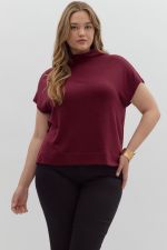 Entro Solid Knit Mock Neck Top PLUS Sizes In Ruby