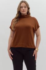Entro Solid Knit Mock Neck Top PLUS Sizes In Rust