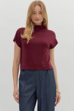 Entro Solid Knit Mock Neck Top In Ruby