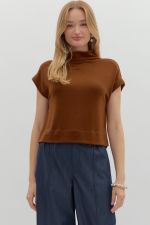 ENTRO Solid Knit Mock Neck Top In Rust
