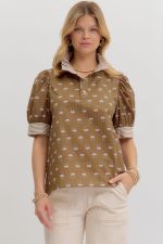 Entro Cuff Band Floral Top In Brown