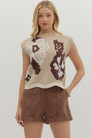 Entro Floral Muscle Sleeve Sweater In Oatmeal *COMING SOON*