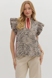 ENTRO Animal Print Top With Accent Split
