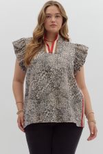 Entro Leopard Print Flutter Sleeve Top PLUS Sizes