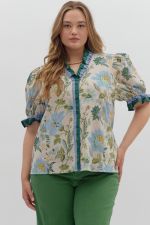 ENTRO Floral Puff Sleeve Top In Ecru IN PLUS Sizes *COMING SOON*