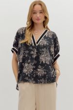 ENTRO Floral Dolman Top In Black *COMING SOON*