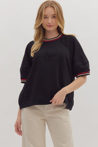 ENTRO Solid Raglan Pullover In Black
