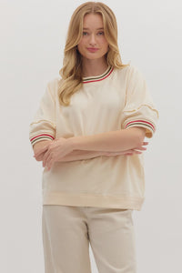 ENTRO Solid Raglan Pullover In Ecru